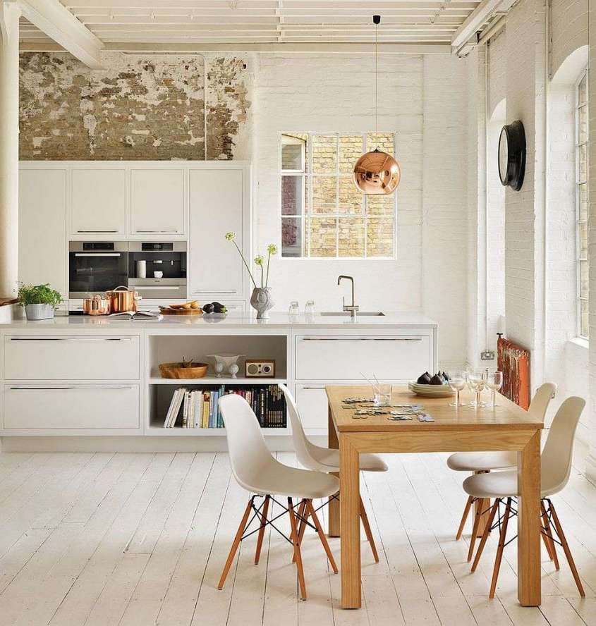cocina en madera de estilo escandinavo y blanco
