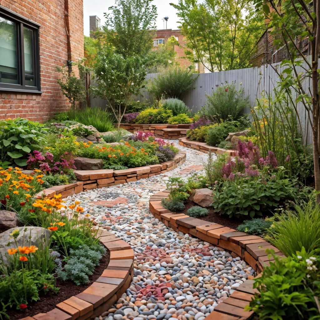 Garden-urban-small-path-stone-and-bricks