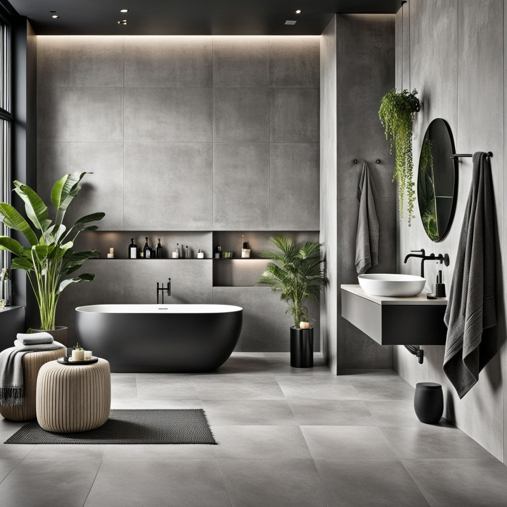 Badezimmer-Effekt-dunkle-Farben-Accessoires-und-Pflanzen